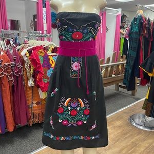 black fitted prom dress Virgen de Guadalupe dress for women, virgin mary dress, embroidered dr –  MEXICANITA-HANDMADE main image 1